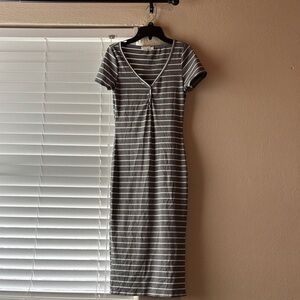 Heart Hips Charcoal and White Striped Midi Dress